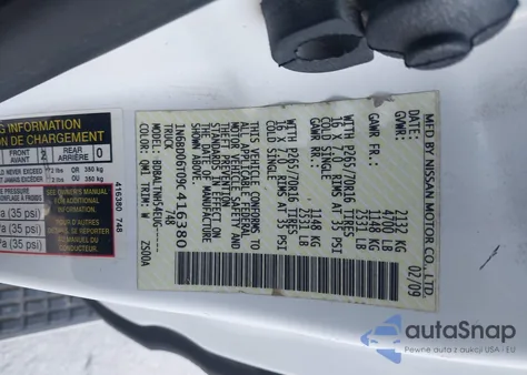 2009 Nissan Frontier Se-I4 z USA, uszkodzony, nr VIN 1N6BD06T09C416380